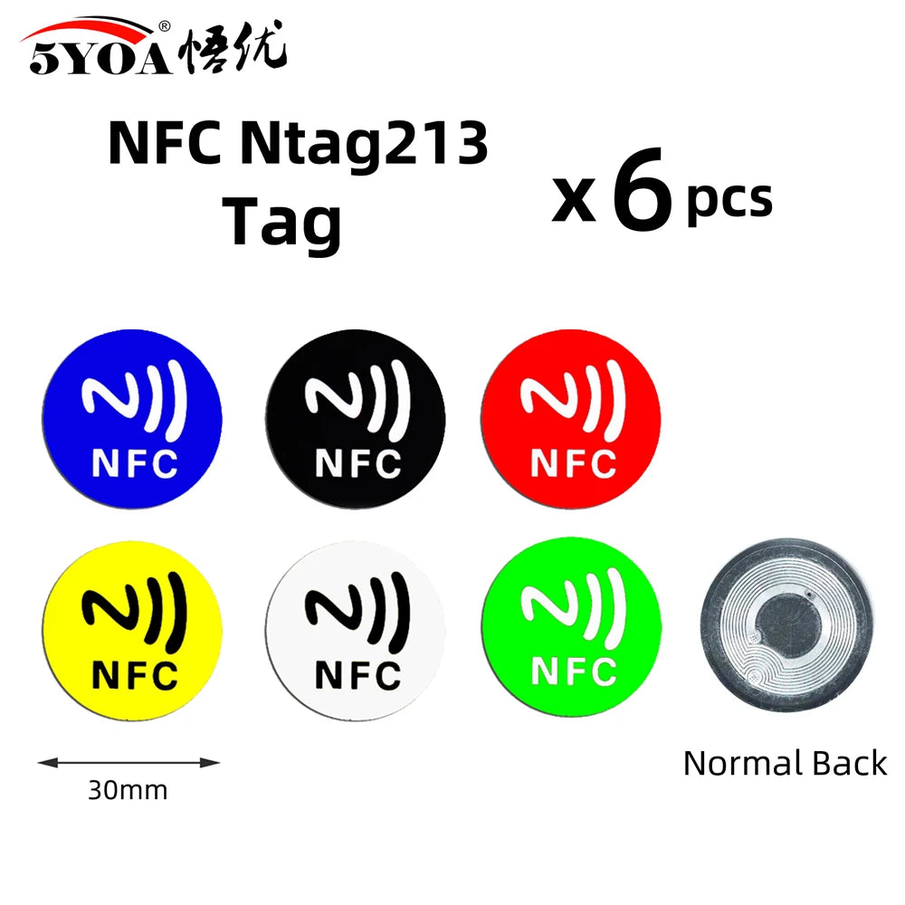 Étiquettes NFC NTAG213 - Lot de 6 Stickers 13.56 MHz pour Automatisation