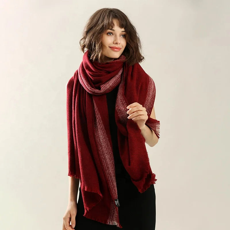 Écharpe Laine Mérinos Oversize Herringbone 90x220 cm 360g