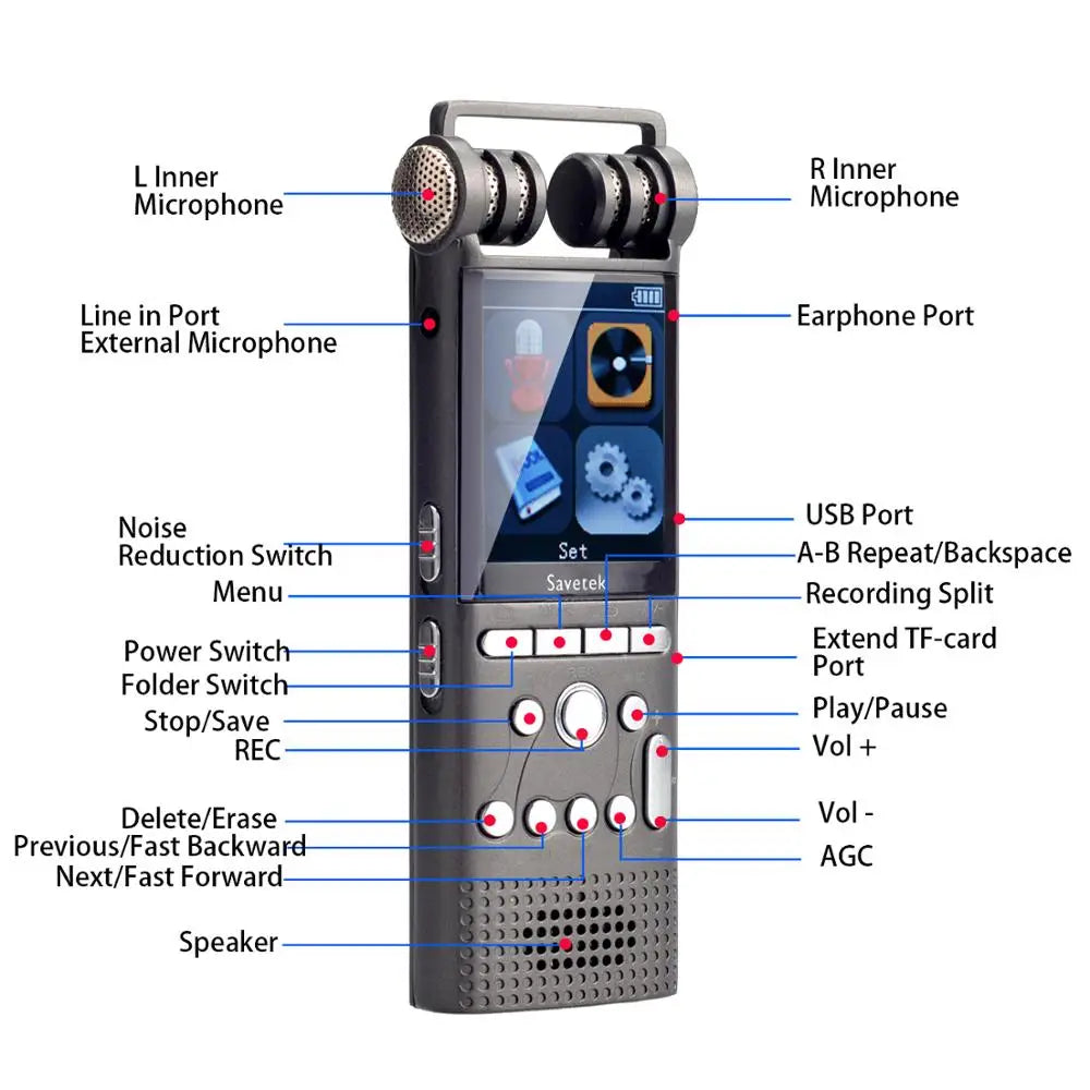 Enregistreur Audio Numérique Vocal 8/16 Go - Stylo USB - 100h d'Autonomie
