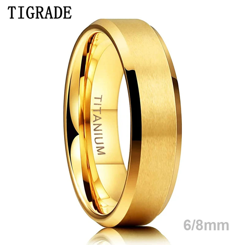 Bague Titane Pur Dorée 6 mm ou 8 mm - Alliance Mariage Brossée Luxe