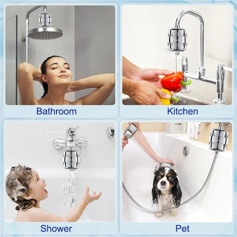 Filtre Douche Adoucisseur d’Eau – 3 Cartouches, Résine Échangeuse d’Ions + Charbon Actif