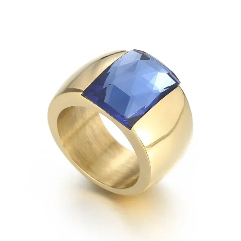 Bague Acier Inoxydable Femme - Cristal Autrichien Bleu/Vert/Rouge