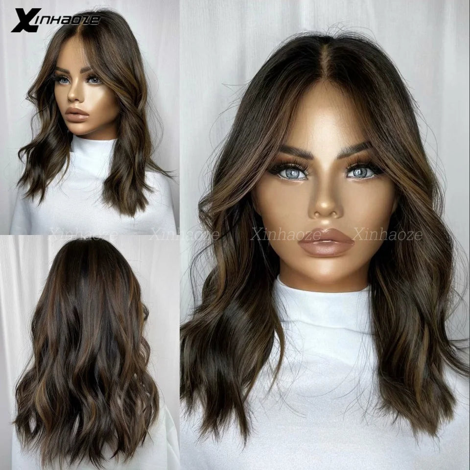Perruque Bob Court Châtain avec Mèches - Lace Front 13x4/13x6 Cheveux Humains