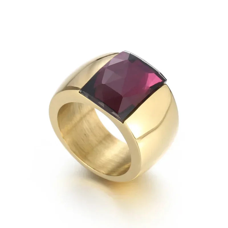 Bague Acier Inoxydable Femme - Cristal Autrichien Bleu/Vert/Rouge