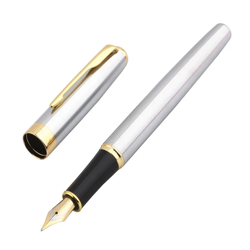 Stylo Plume Baoer 388 Inox Classique - Pointe Moyenne, Finition Argent/Doré