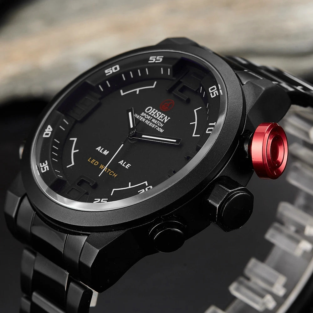 Montre Sport Homme Digitale LED Quartz - Double Heure et Étanche 3 ATM