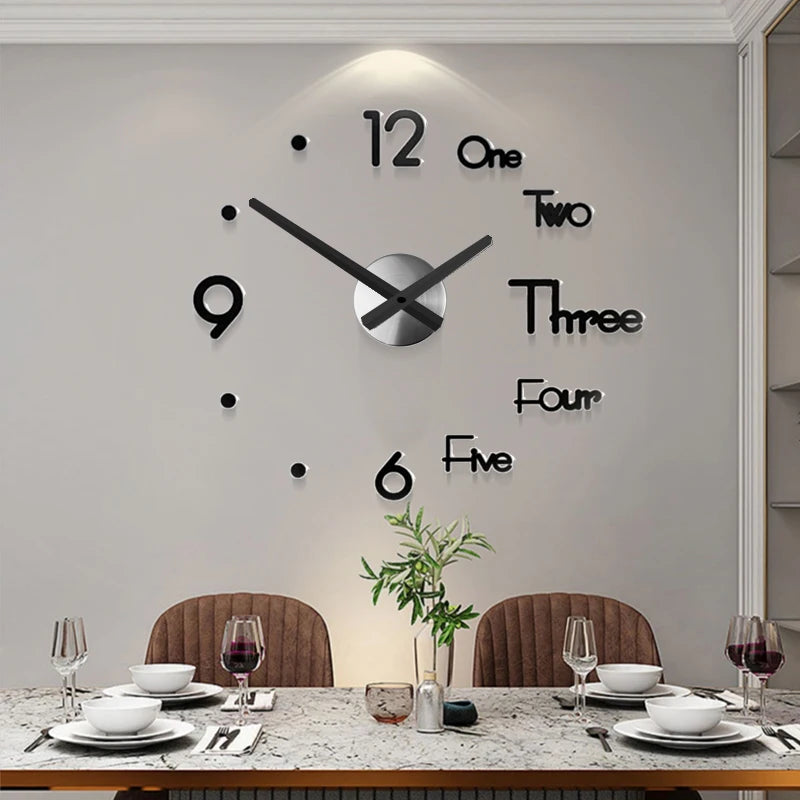 Horloge Murale 3D Miroir DIY - Grande Taille pour Salon ou Bureau