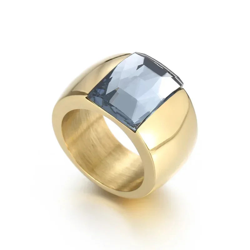 Bague Acier Inoxydable Femme - Cristal Autrichien Bleu/Vert/Rouge