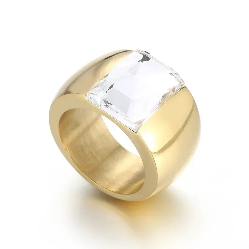 Bague Acier Inoxydable Femme - Cristal Autrichien Bleu/Vert/Rouge