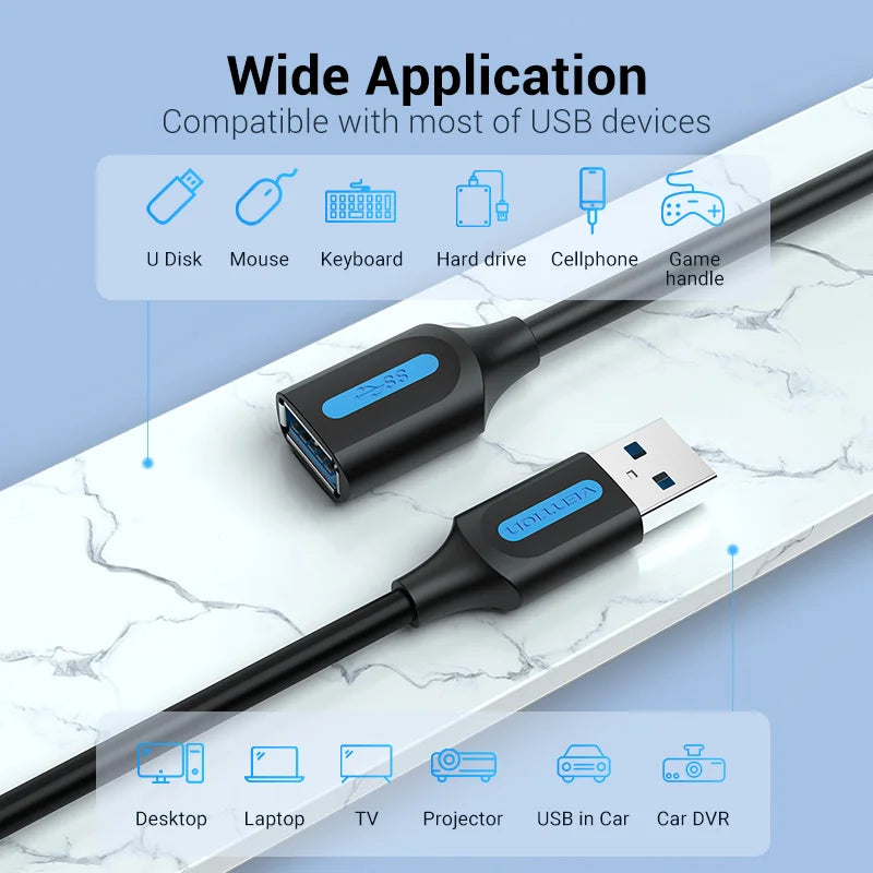 Câble Extension USB 3.0 Mâle/Femelle Vention - Données et Charge