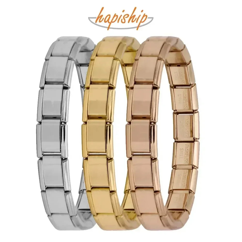 Bracelet Élastique Charms Acier Inoxydable 9 mm pour Femme - Style Italien