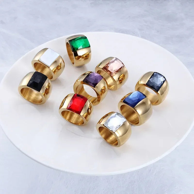 Bague Acier Inoxydable Femme - Cristal Autrichien Bleu/Vert/Rouge
