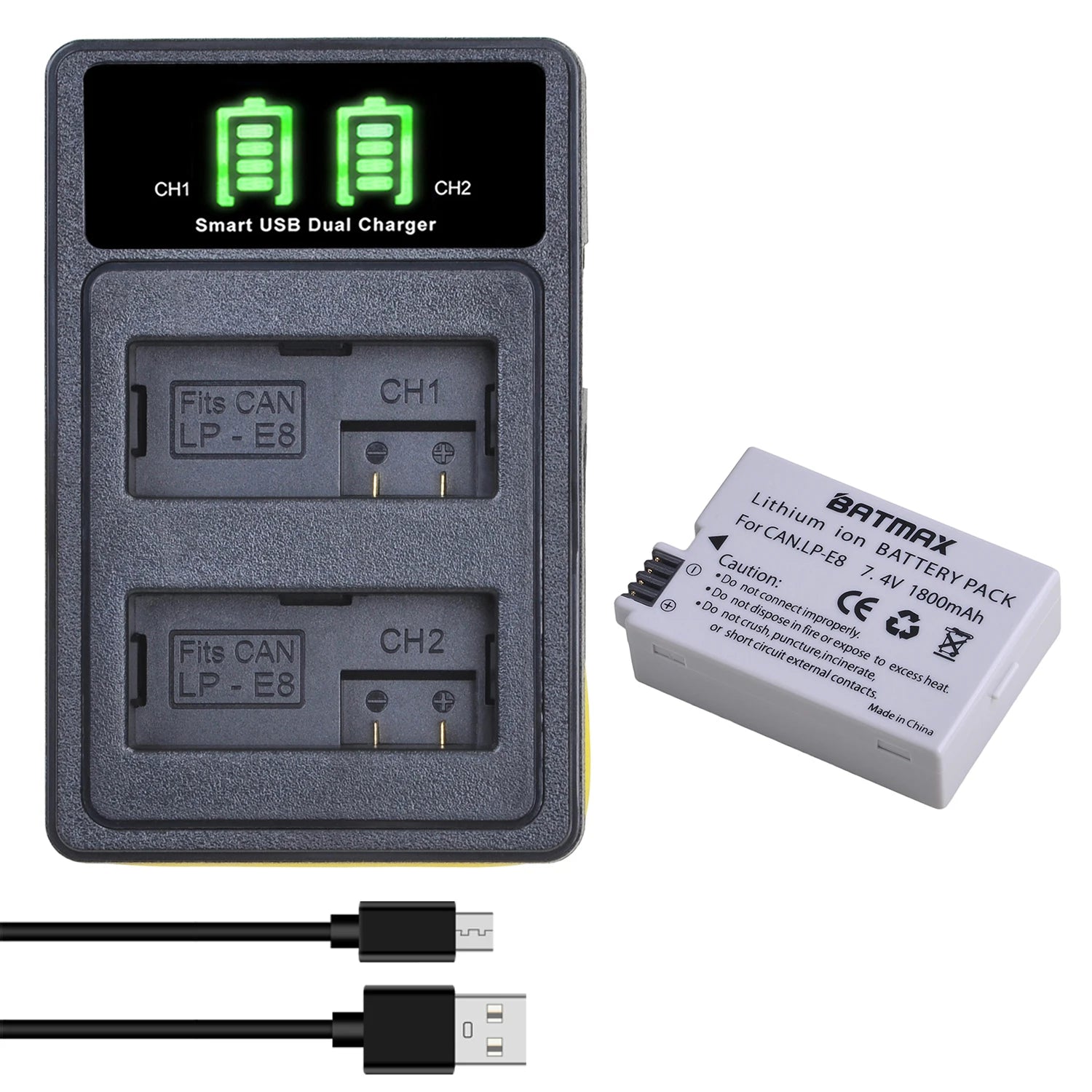 Batterie LP-E8 1800mAh + Chargeur Double USB pour Canon EOS 550D/600D/650D