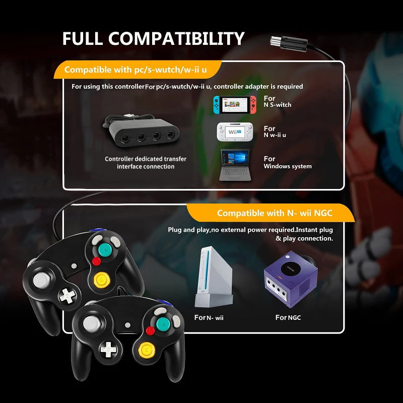 Manette Filaire GameCube Compatible Nintendo Switch - Contrôleur Classique