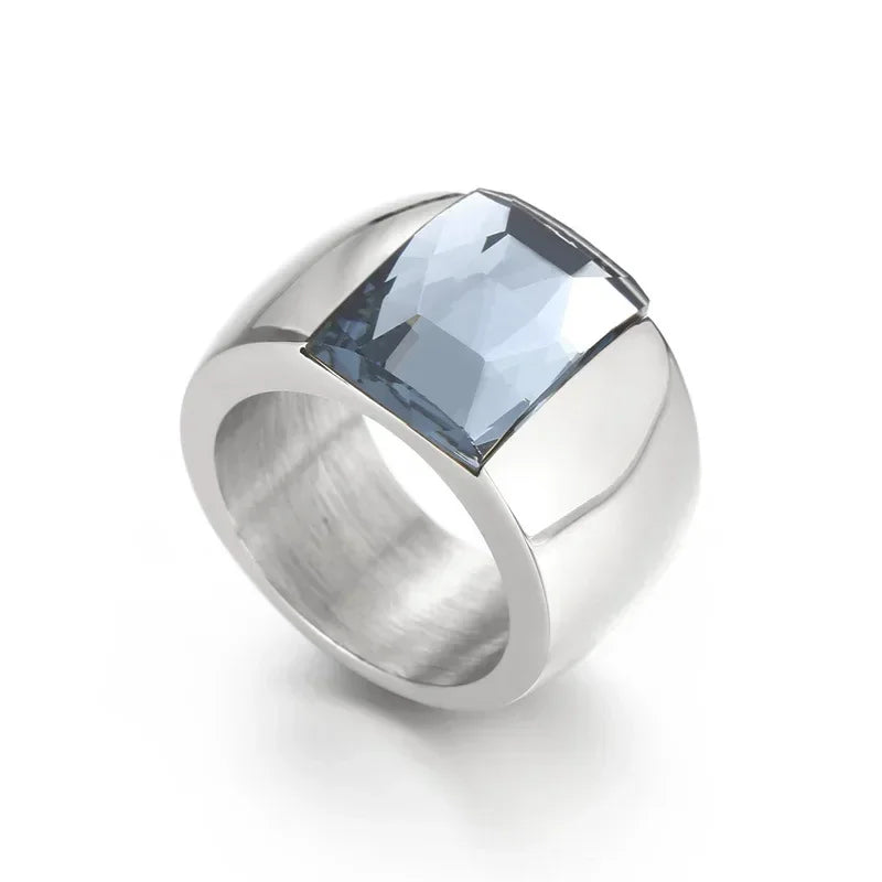 Bague Acier Inoxydable Femme - Cristal Autrichien Bleu/Vert/Rouge