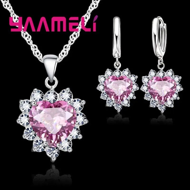 Parure Bijoux Argent Femme - Coeur Zircon et Pendentif Charme