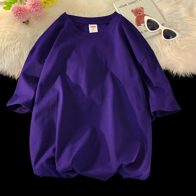T-Shirt Homme Oversize Manches Courtes - Uni Lâche Col Rond Tendance
