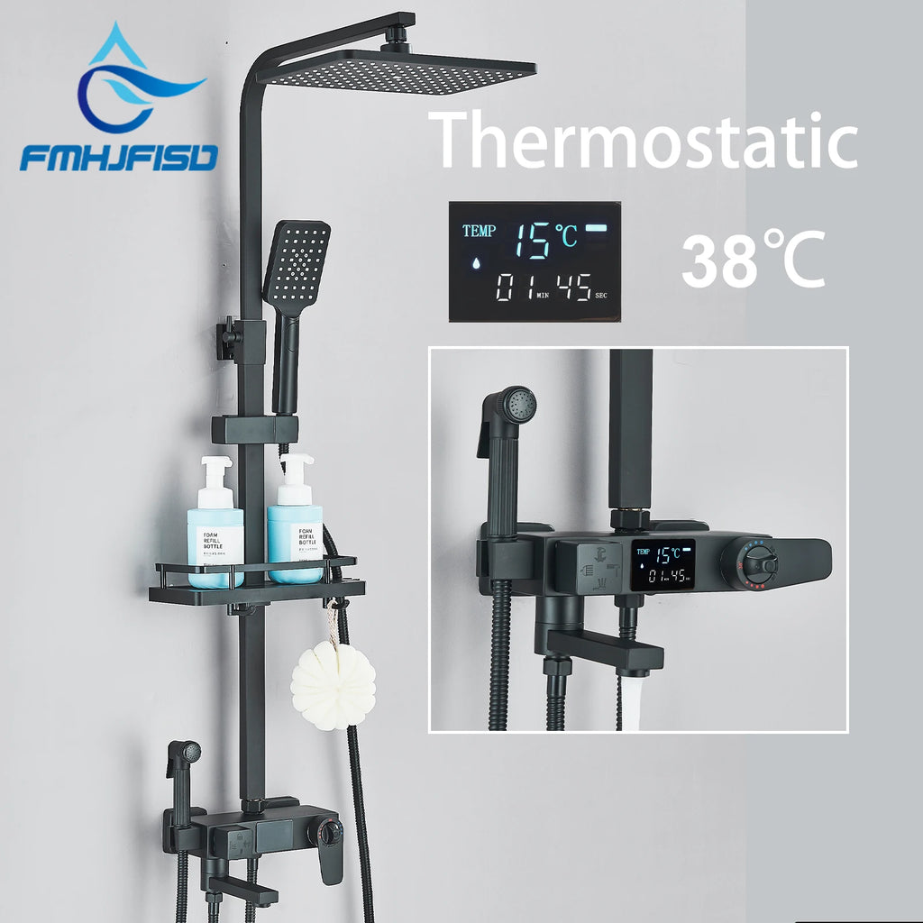 Mitigeur Thermostatique Douche Noir avec Écran Digital - Affichage Température