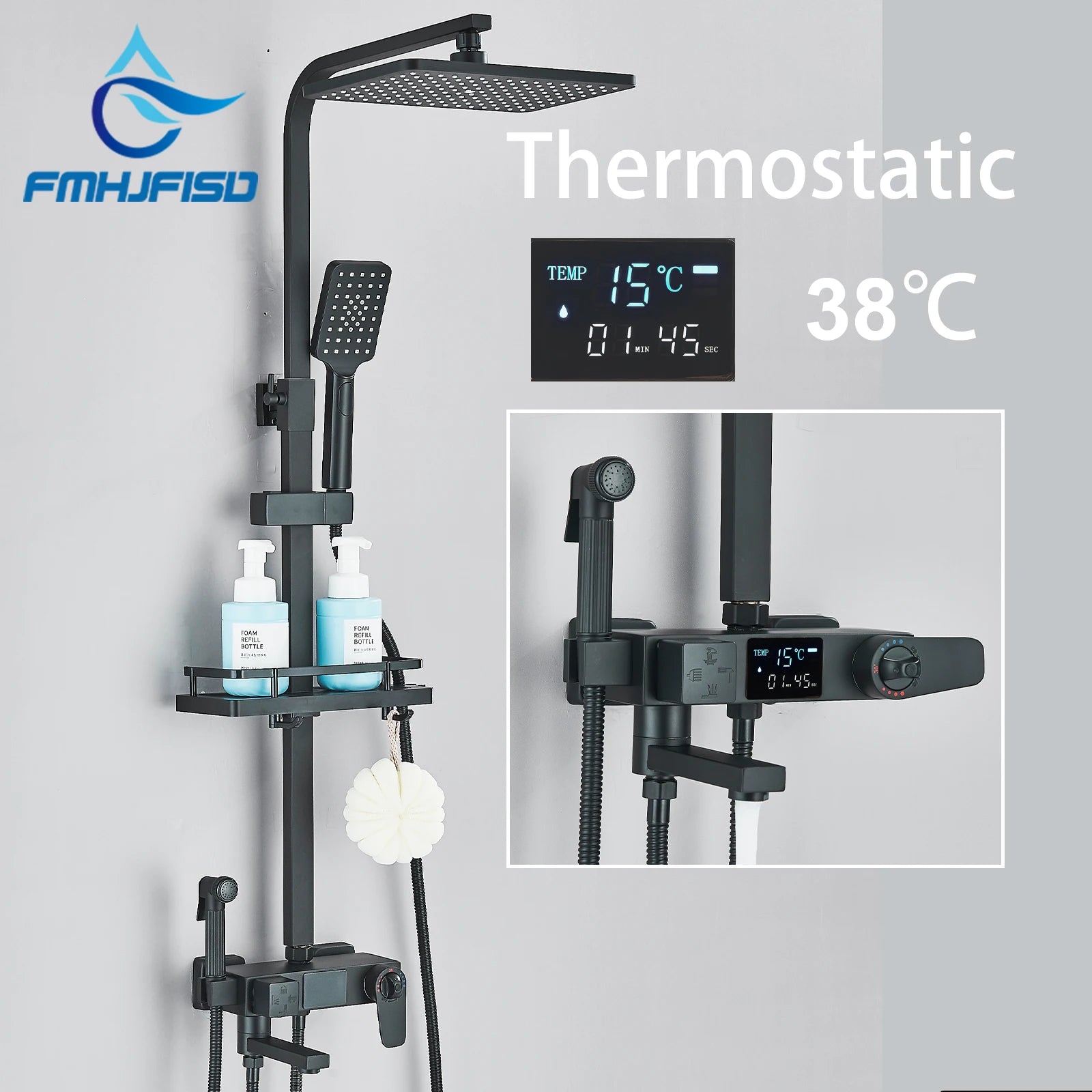 Mitigeur Thermostatique Douche Noir avec Écran Digital - Affichage Température
