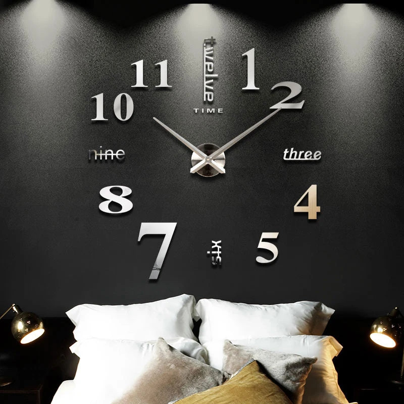Horloge Murale 3D Miroir DIY - Grande Taille pour Salon ou Bureau