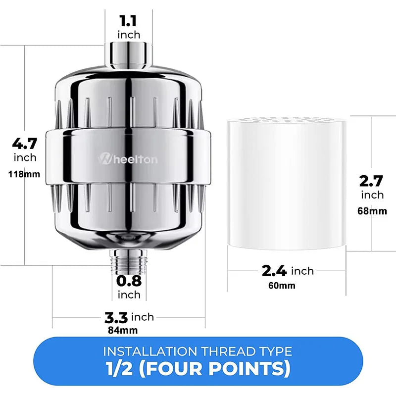 Filtre Douche Adoucisseur d’Eau – 3 Cartouches, Résine Échangeuse d’Ions + Charbon Actif