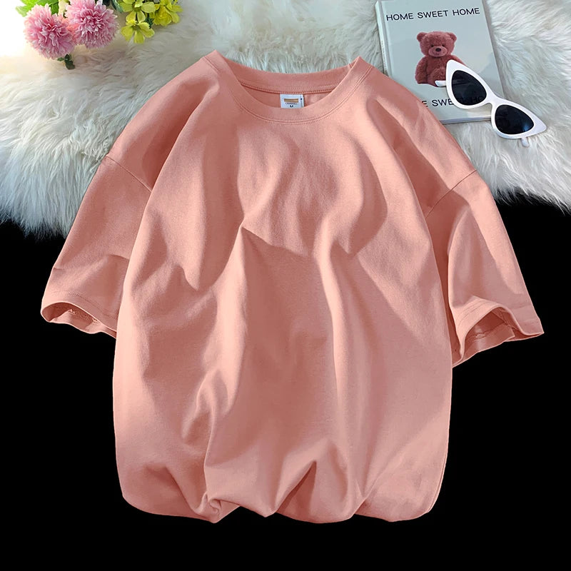 T-Shirt Homme Oversize Manches Courtes - Uni Lâche Col Rond Tendance