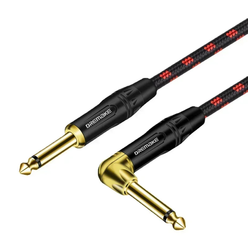 Câble Jack 6.35 mm Mono Plaqué Or - Instrument Guitare Mâle/Mâle Tressé Coton