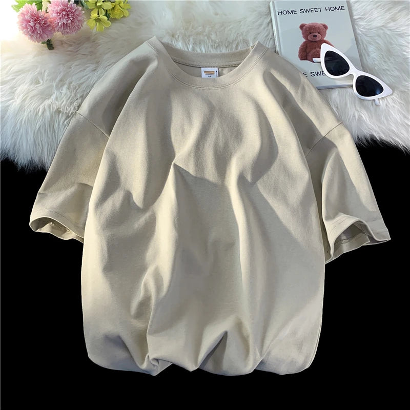 T-Shirt Homme Oversize Manches Courtes - Uni Lâche Col Rond Tendance