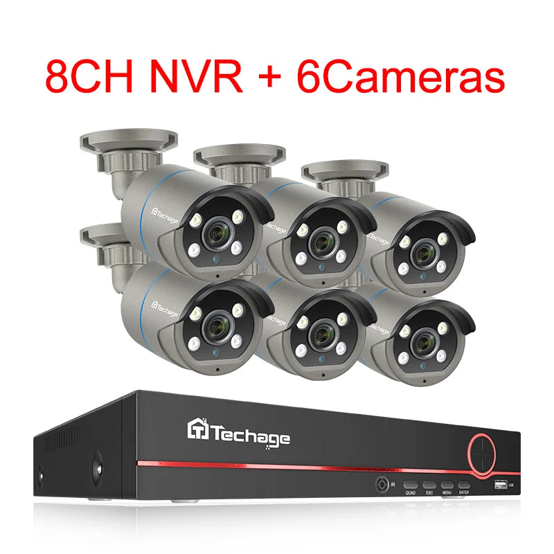 Kit Caméras Surveillance Techage 8CH 4MP PoE H.265 avec Détection Visage