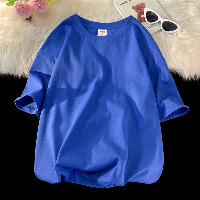 T-Shirt Homme Oversize Manches Courtes - Uni Lâche Col Rond Tendance