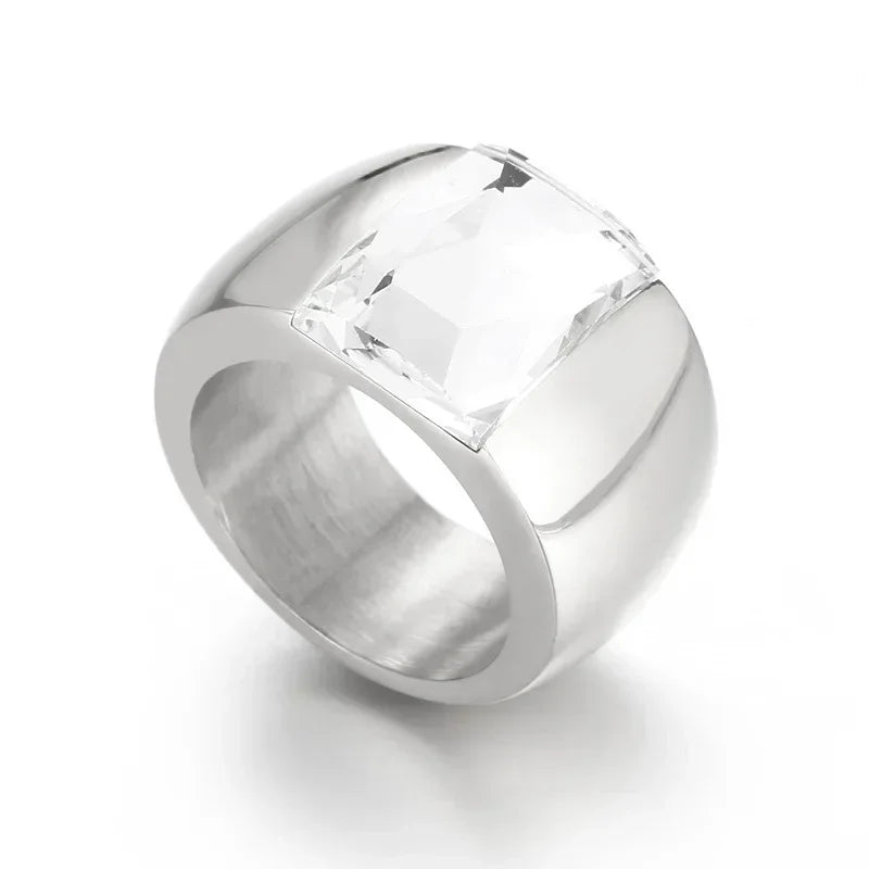 Bague Acier Inoxydable Femme - Cristal Autrichien Bleu/Vert/Rouge