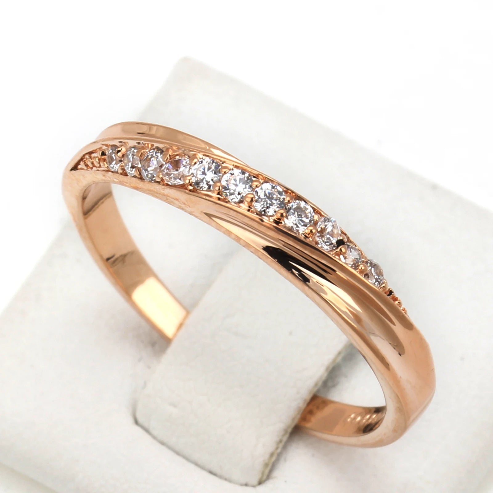 Bague de Fiançailles Femme Zircon Cubique Plaqué Or Rose - Simple et Élégante