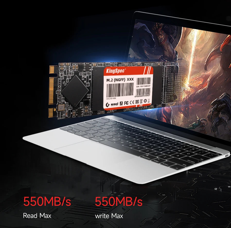 SSD M.2 SATA 2280 KingSpec 128 Go à 2 To - 550 Mo/s