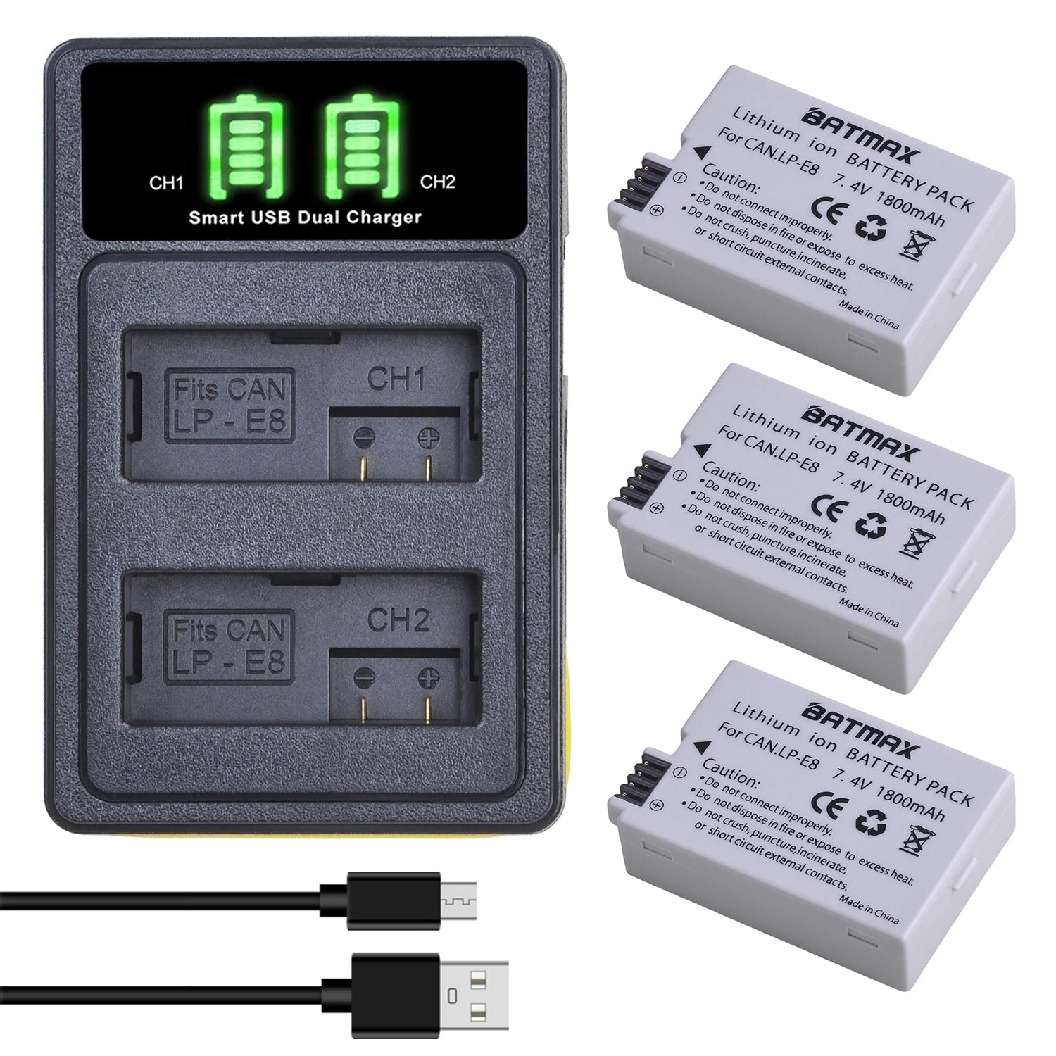 Batterie LP-E8 1800mAh + Chargeur Double USB pour Canon EOS 550D/600D/650D