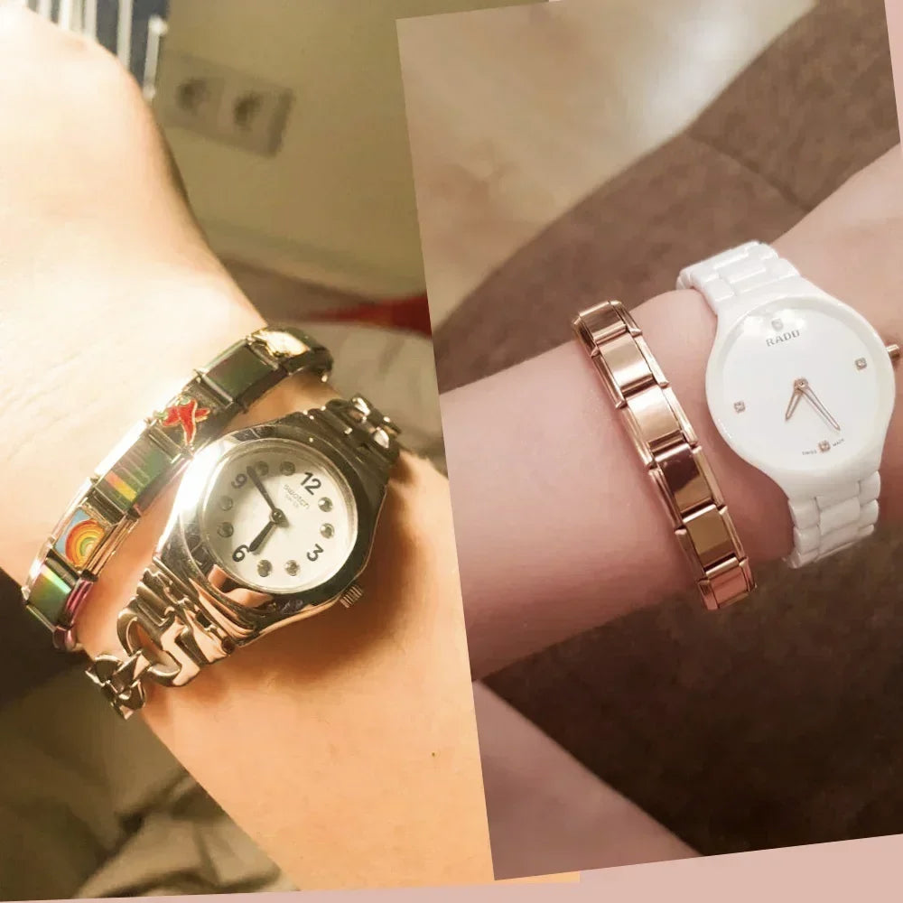 Bracelet Élastique Charms Acier Inoxydable 9 mm pour Femme - Style Italien