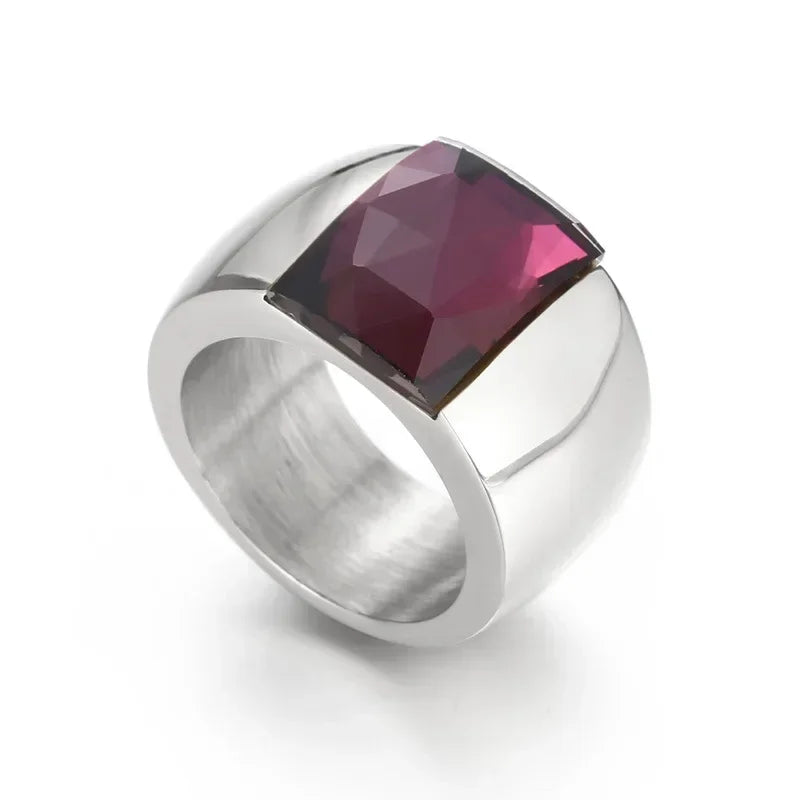Bague Acier Inoxydable Femme - Cristal Autrichien Bleu/Vert/Rouge