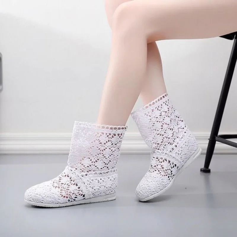 Bottes Été Femme Maille Respirante - Talon Plat et Confortables
