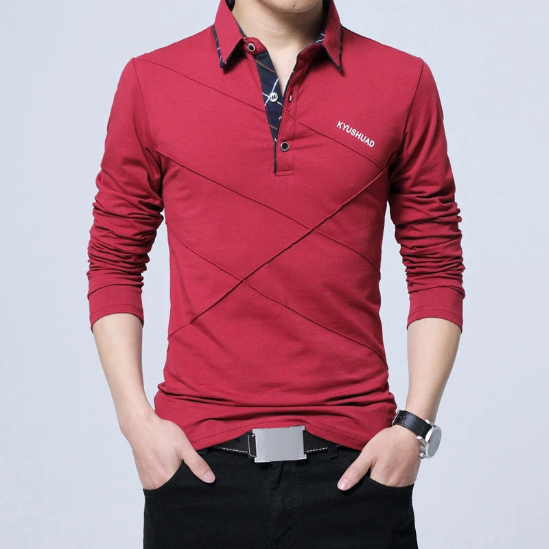T-Shirt Homme Manches Longues Rayé Designer - Slim Fit Col V