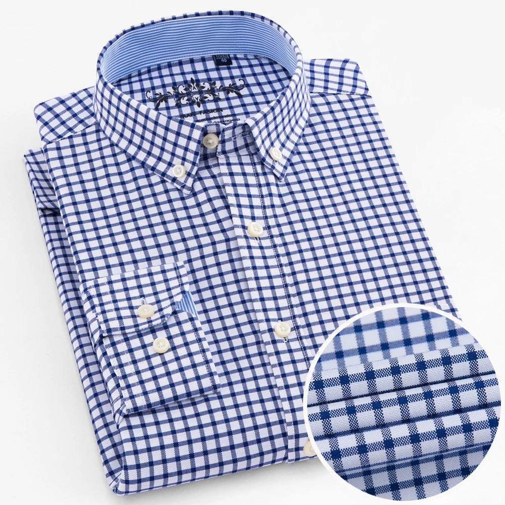 Chemise Homme Manches Longues Oxford Carreaux - Casual Travail Printemps/Automne