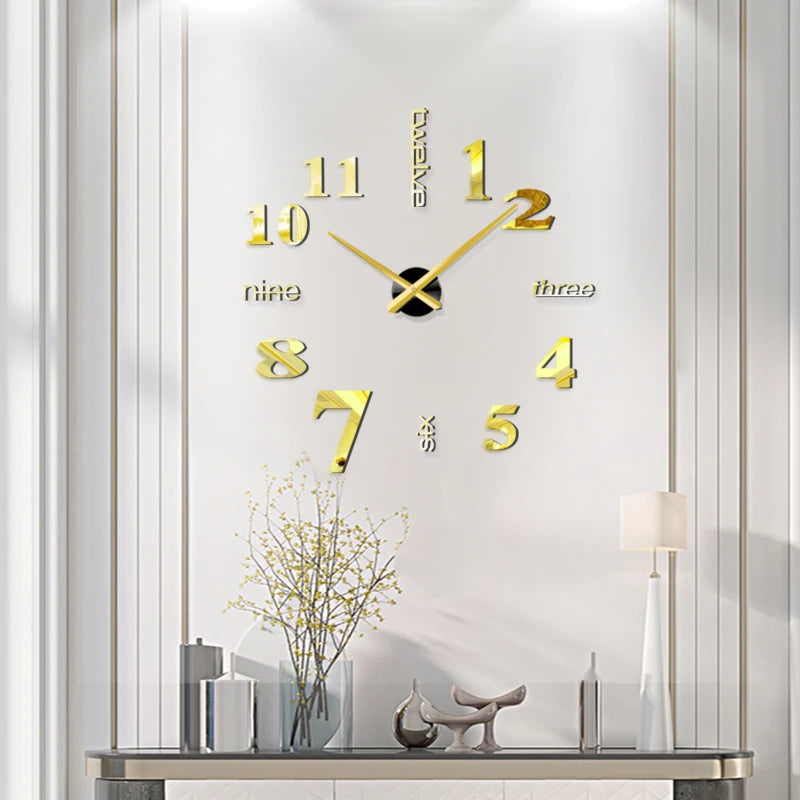 Horloge Murale 3D Miroir DIY - Grande Taille pour Salon ou Bureau