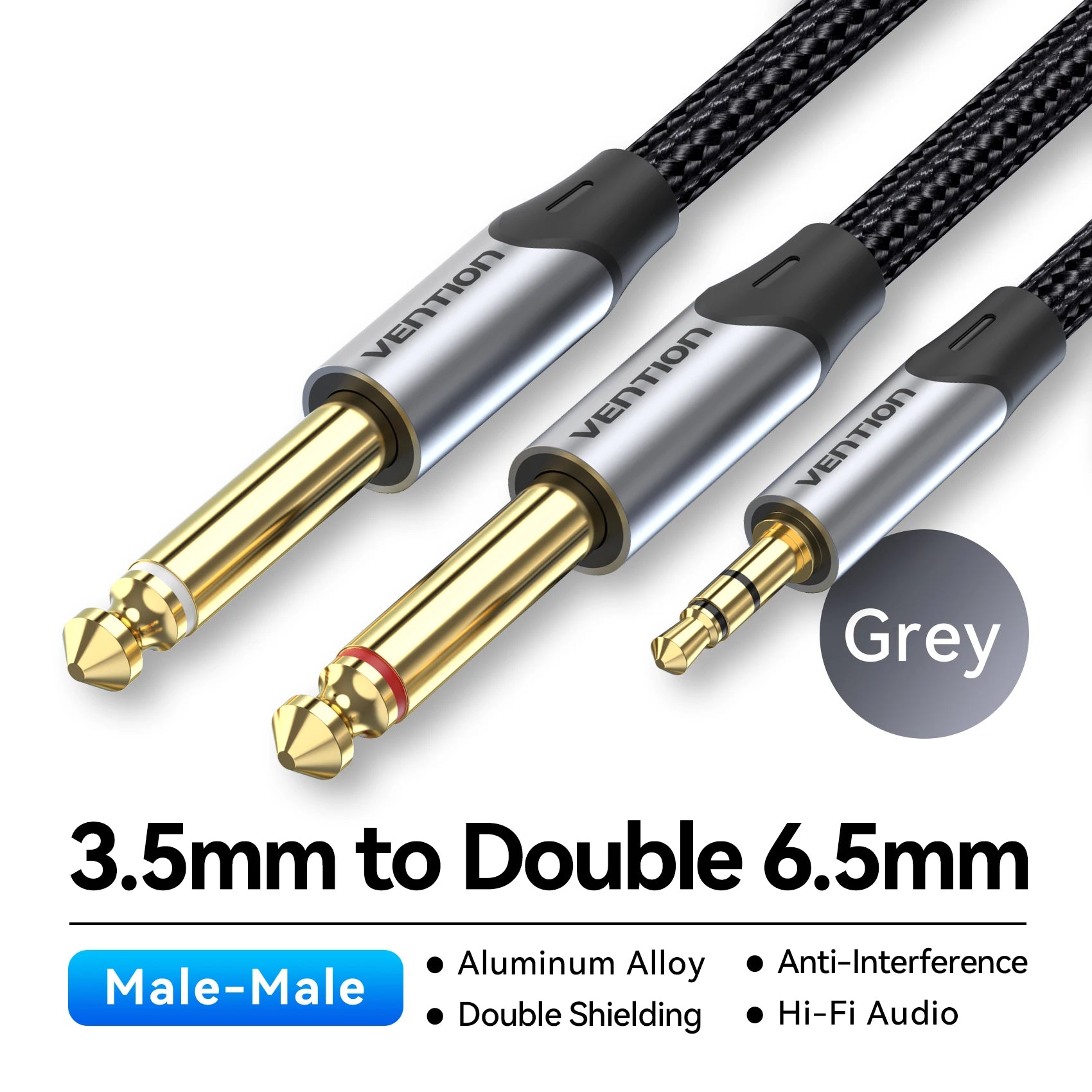 Câble Audio 3.5 mm vers Double 6.5 mm TRS Vention - Pour Mixeur/Ampli