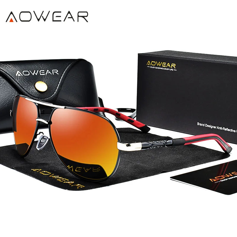 Lunettes de Soleil Aviateur Polarisées Aowear - Aluminium Homme Conduite