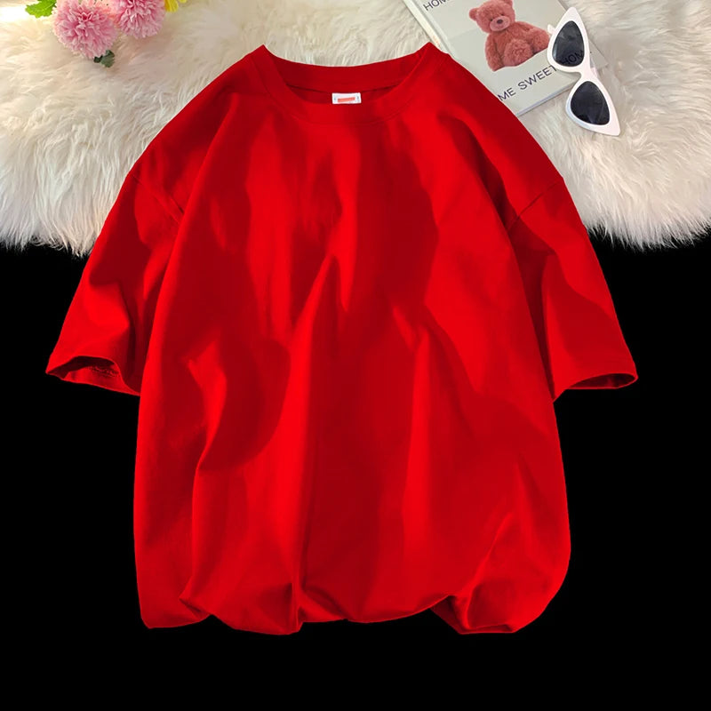 T-Shirt Homme Oversize Manches Courtes - Uni Lâche Col Rond Tendance