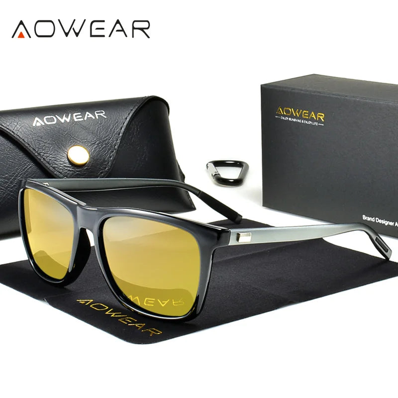 Lunettes Vision Nocturne HD Aowear - Jaune Homme Conduite de Nuit