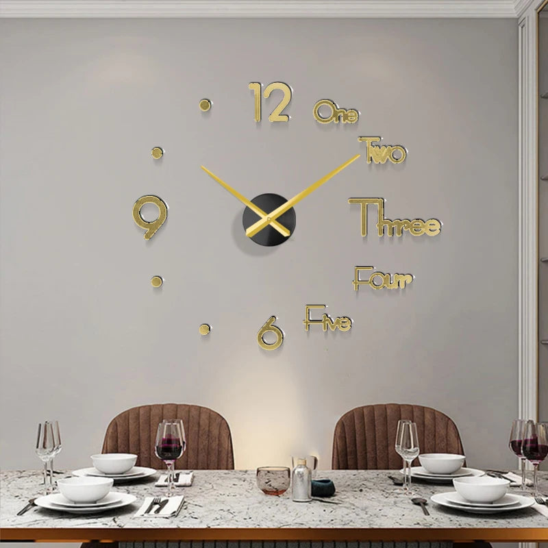 Horloge Murale 3D Miroir DIY - Grande Taille pour Salon ou Bureau