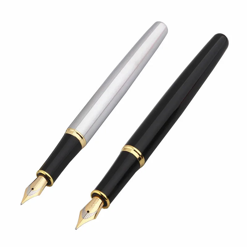 Stylo Plume Baoer 388 Inox Classique - Pointe Moyenne, Finition Argent/Doré
