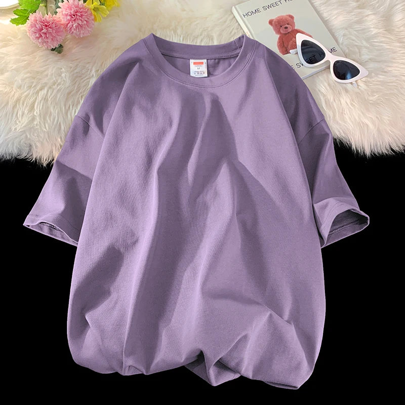 T-Shirt Homme Oversize Manches Courtes - Uni Lâche Col Rond Tendance