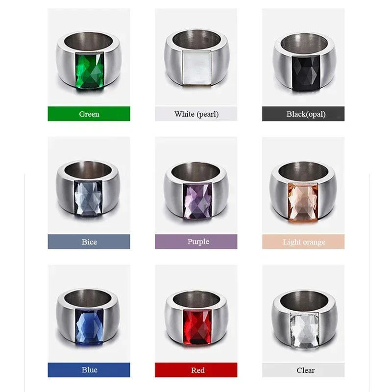 Bague Acier Inoxydable Femme - Cristal Autrichien Bleu/Vert/Rouge