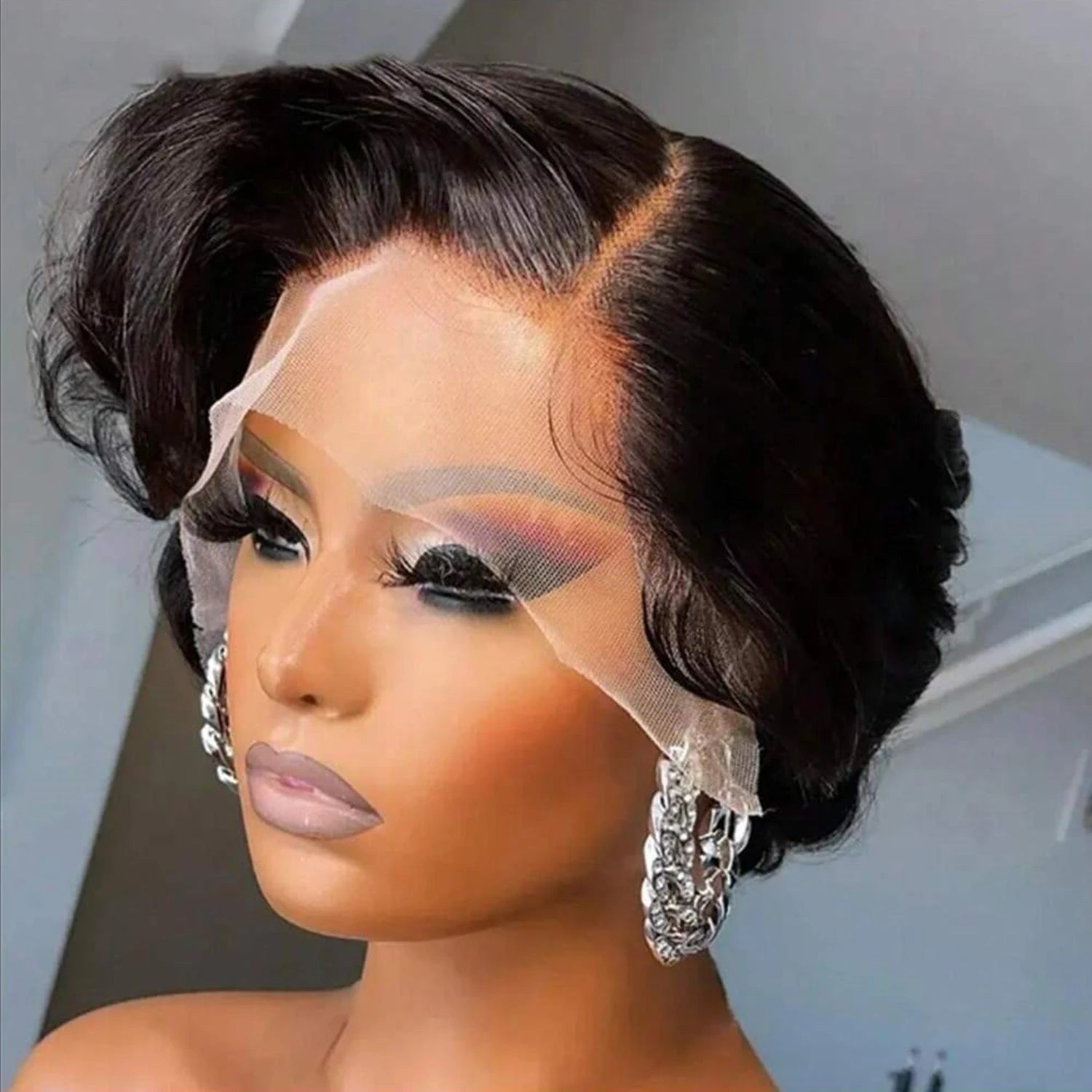 Perruque Pixie Cut Court 13x4 Lace Front - Cheveux Humains Bouclés Naturels