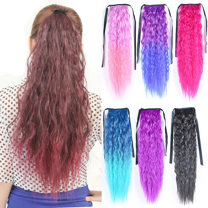 Queue de Cheval Synthétique Longue Kinky Curly - Extension Arc-en-Ciel Ombré